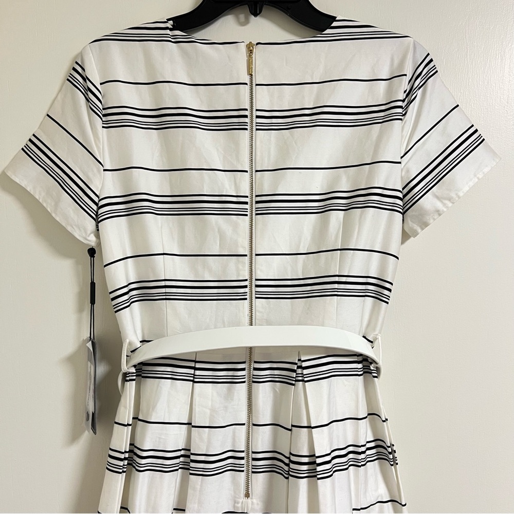 Karl Lagerfeld Paris Chevron Striped Belted Midi Dress Black & White Size 6 NWT - Picture 8 of 14
